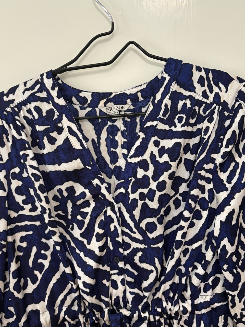 NIC+ZOE Blue and White Printed Midi Shirt Dress - Picture 7 of 8